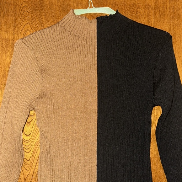 NWT Two Toned Brown Black Ribbed MIDI Sweater Dress - Picture 5 of 10